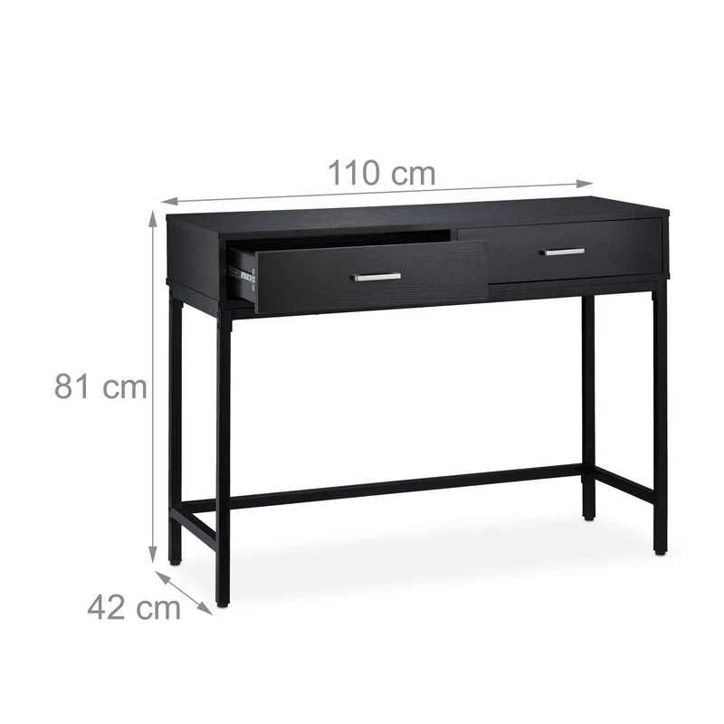 Table console moderne étroite 100 x 30 x 75 cm avec 2 tiroirs design pratique en bois noir 13_0010241