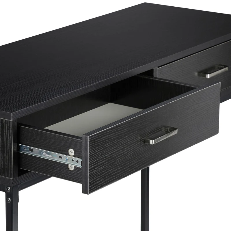 Table console moderne étroite 100 x 30 x 75 cm avec 2 tiroirs design pratique en bois noir 13_0010241