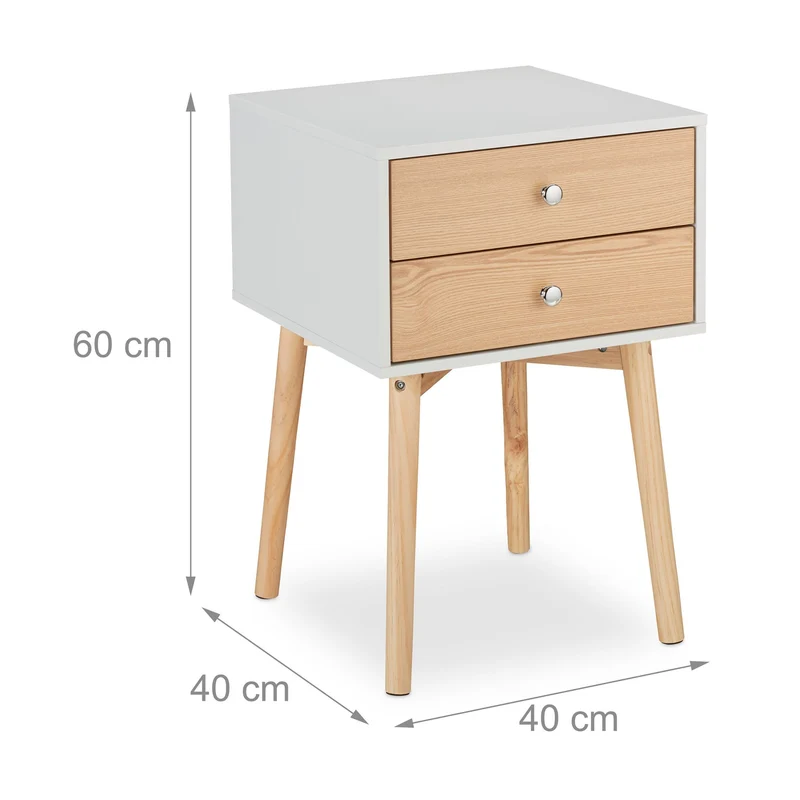 Table de nuit carrée avec 2 tiroirs pratique style scandinave chambre 40 x 40 x 50 cm en bois blanc 13_0013840