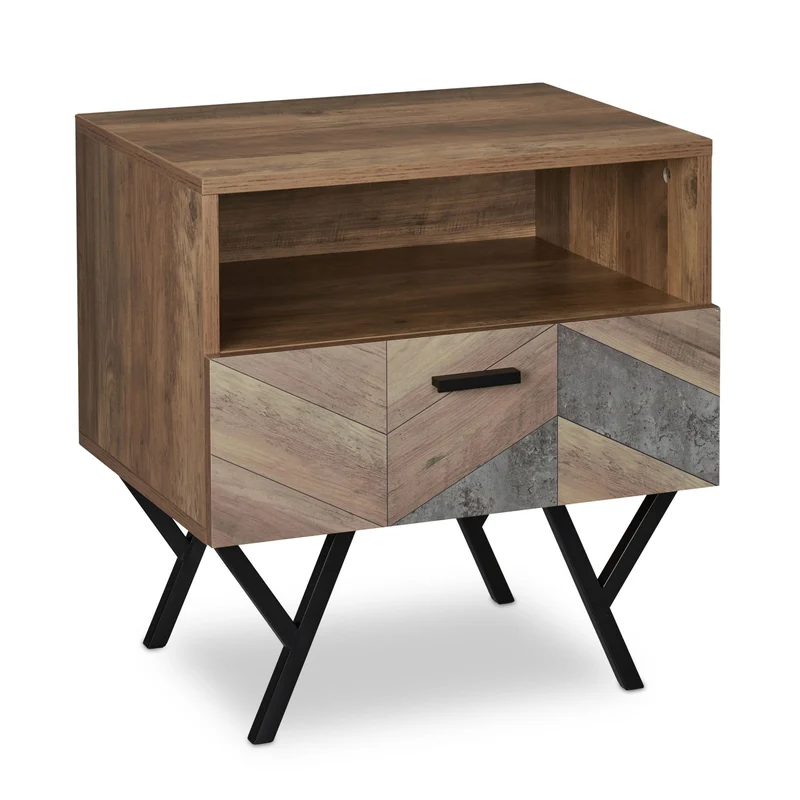 Table d'appoint industrielle rétro 60 x 40 x 50 cm avec tiroir rangement déco salon en bois marron 13_0011075