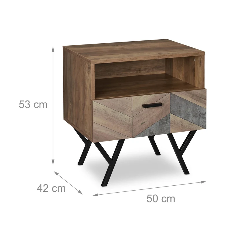 Table d'appoint industrielle rétro 60 x 40 x 50 cm avec tiroir rangement déco salon en bois marron 13_0011075