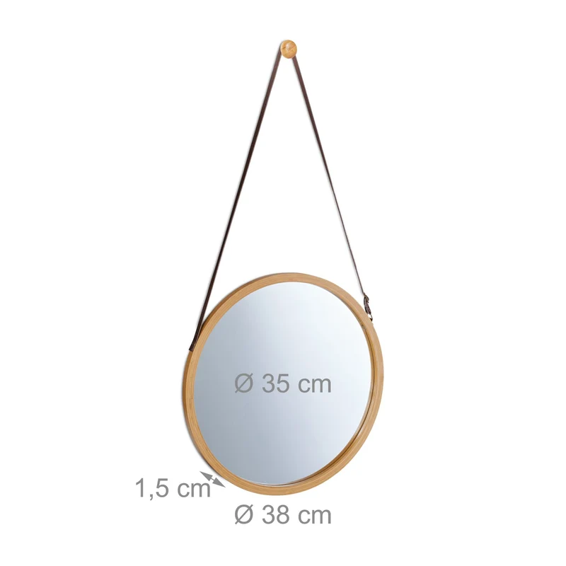 Miroir rond décoratif polyvalent pour l'entrée chambre 60 x 60 cm finition naturelle en bambou 13_0013860