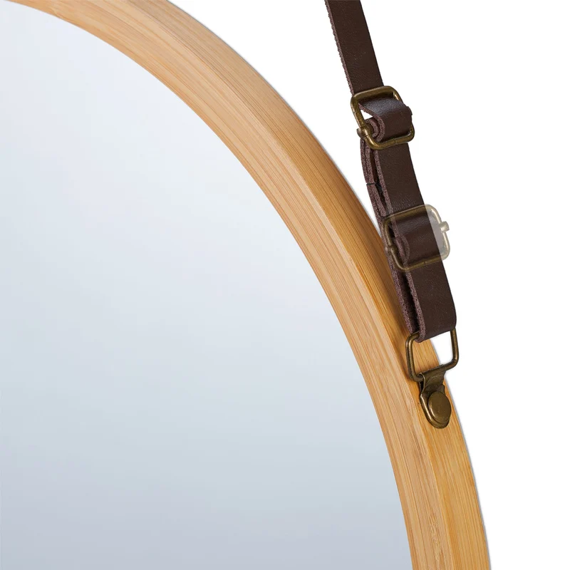 Miroir rond décoratif polyvalent pour l'entrée chambre 60 x 60 cm finition naturelle en bambou 13_0013860