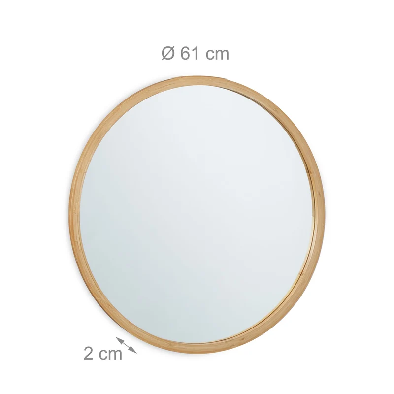 Miroir mural rond avec cadre design moderne salle de bain finition naturelle 60 x 60 cm en bambou beige 13_0013120