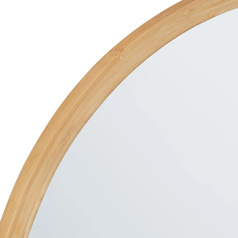 Miroir mural rond avec cadre design moderne salle de bain finition naturelle 60 x 60 cm en bambou beige 13_0013120