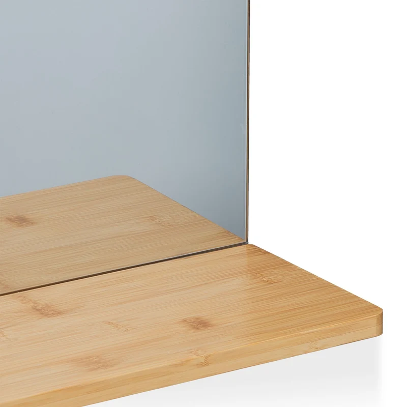 Miroir mural moderne avec surface de rangement 80 x 60 cm fonction pratique style naturel en bambou beige 13_0013119