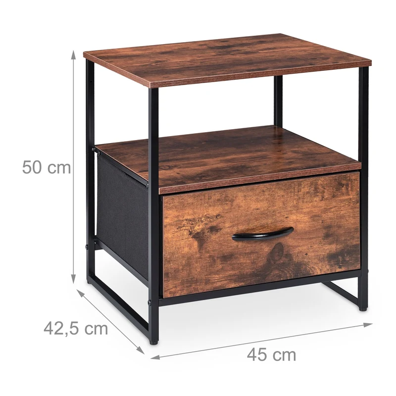 Lot de 2 tables de chevet design industriel avec tiroir 60 x 40 x 45 cm en bois noir 13_0015933