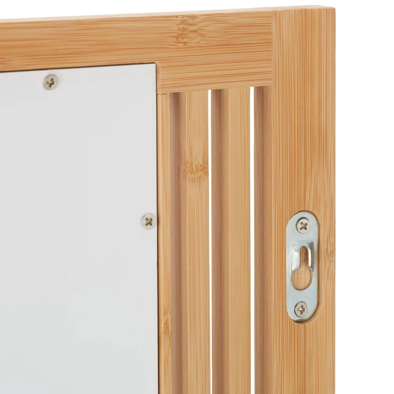 Miroir mural rectangulaire avec tablette pratique salle de bain 80 x 60 cm en bambou naturel 13_0013726