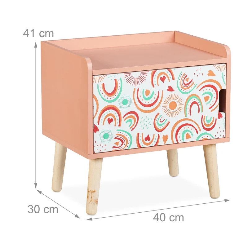 Table de chevet pour enfant pratique rangement hauteur 41 x 40 x 30 cm en MDF multicolore 13_0016874