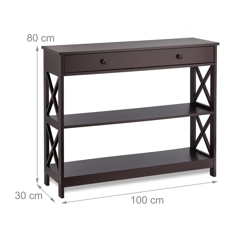 Console étroite avec tiroir décoratif 100 x 30 x 80 cm rangement pratique style moderne en bois brun foncé 13_0011351