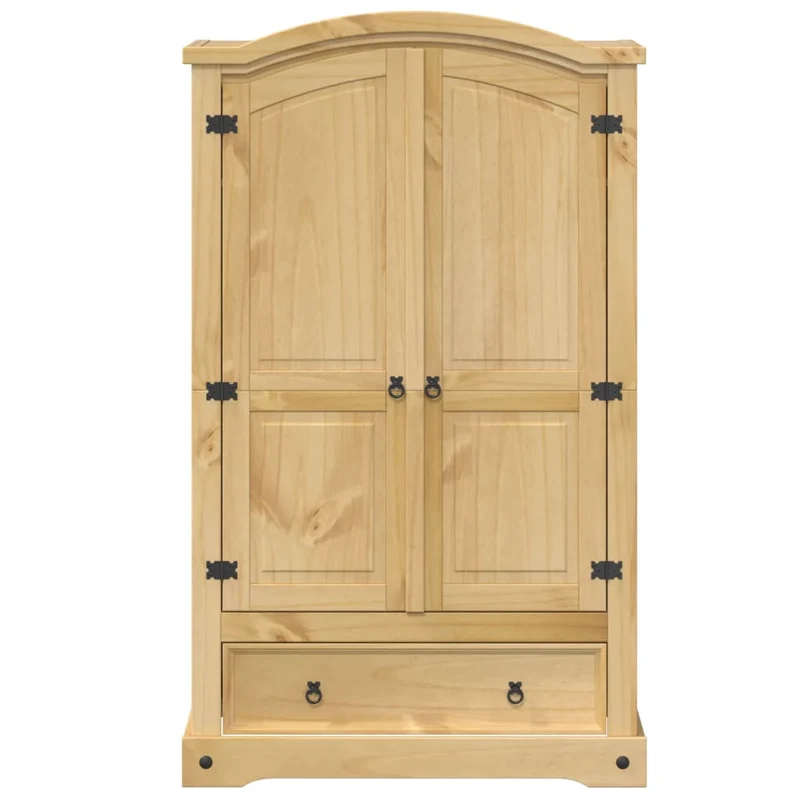 Armoire classique en bois massif pin 101 x 52 x 170 cm grande capacité rangement rustique en bois miel 02_0056479