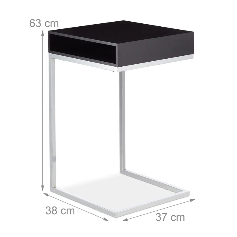 Table d’appoint en forme de C avec tiroir rangement 64 x 42 x 60 cm design moderne finition mate en métal argenté 13_0011863