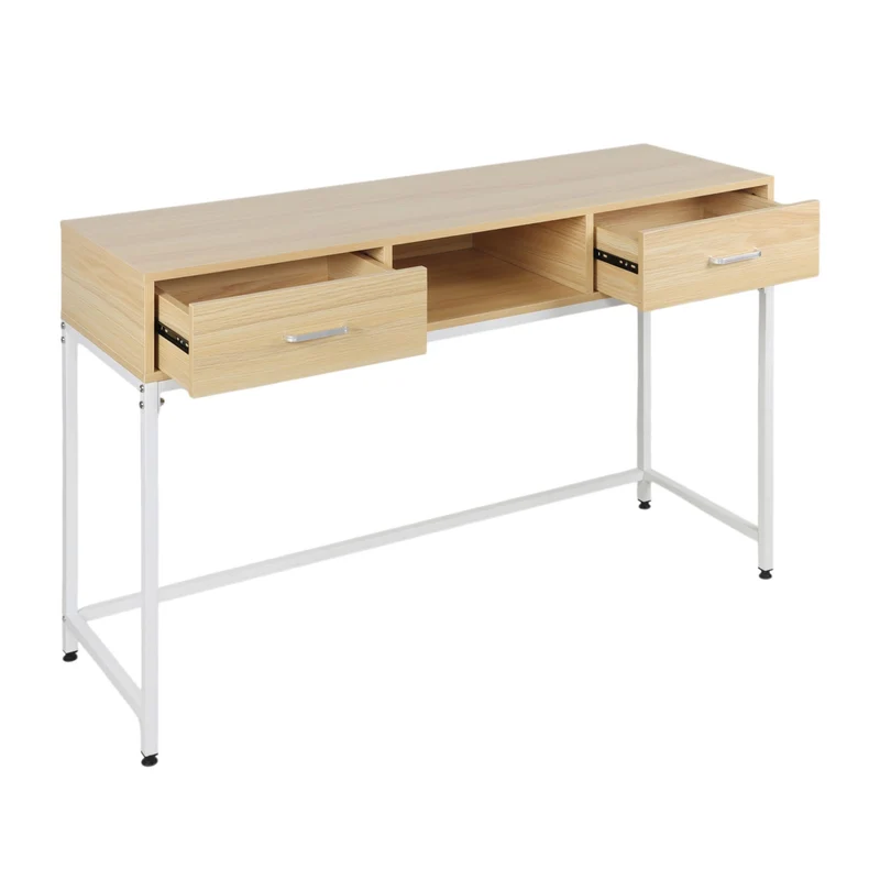 Console scandinave multifonctionnelle avec deux tiroirs 80 x 120 x 40 cm en MDF blanc naturel 13_0017948