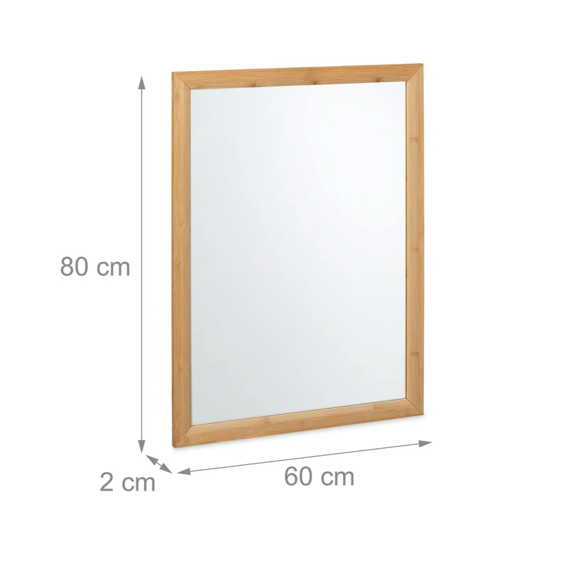 Miroir mural moderne à accrocher 80 x 60 cm design intemporel salle de bain dressing en bambou naturel 13_0013118