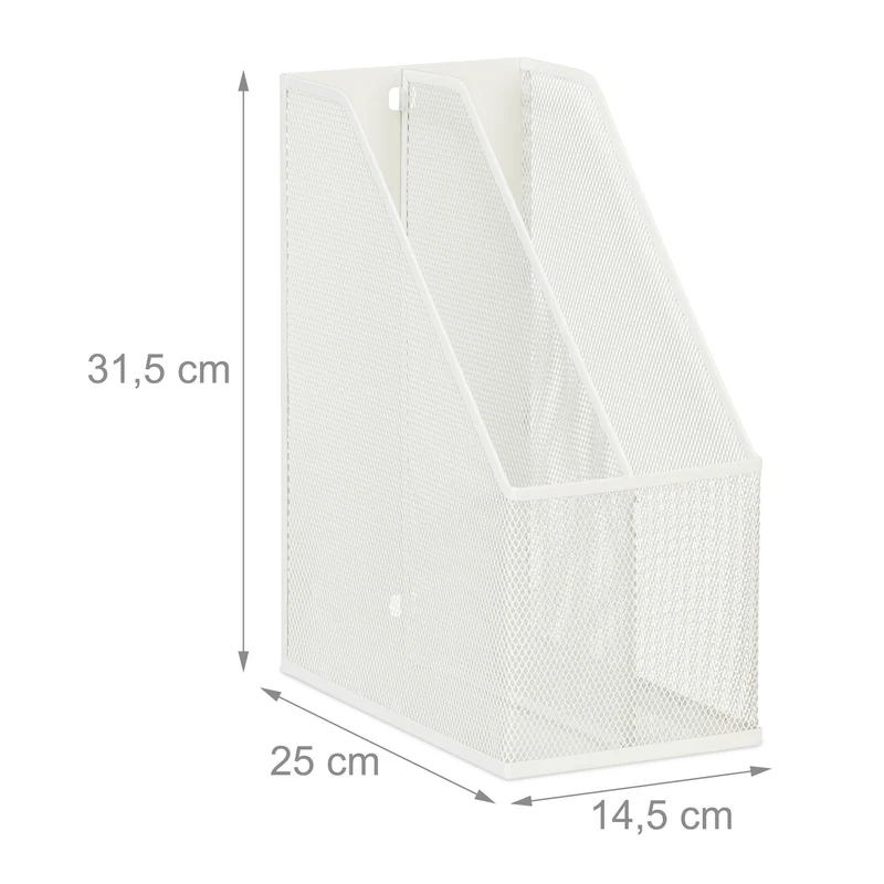 Porte-revues design maille 2 compartiments bureau rangement pratique moderne 30 x 20 x 25 cm en métal blanc 13_0012653