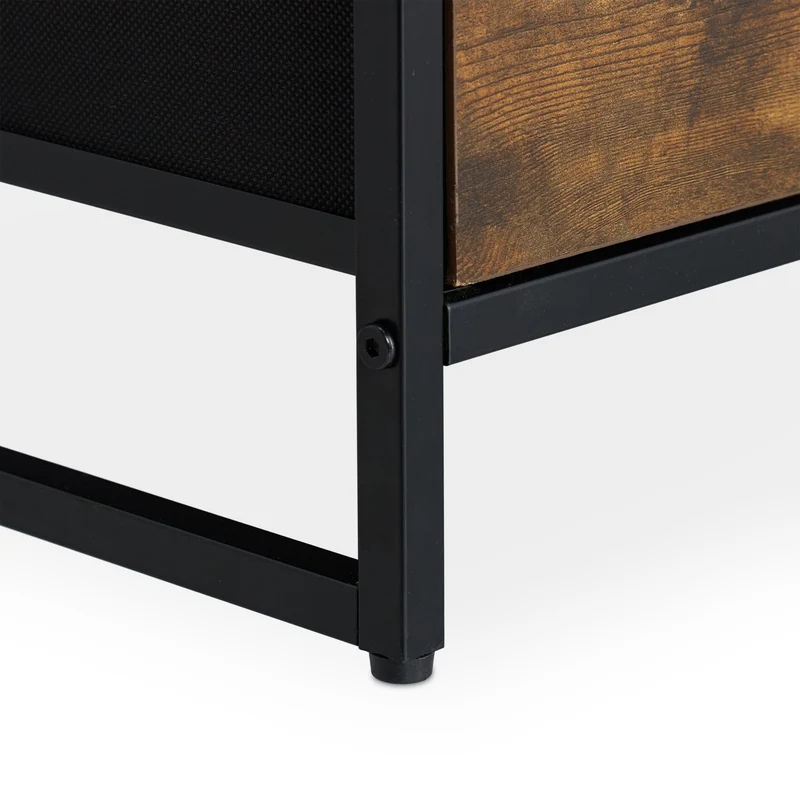 Commode de rangement style industriel avec 4 tiroirs et surfaces ouvertes 90 x 30 x 80 cm en bois marron 13_0010888