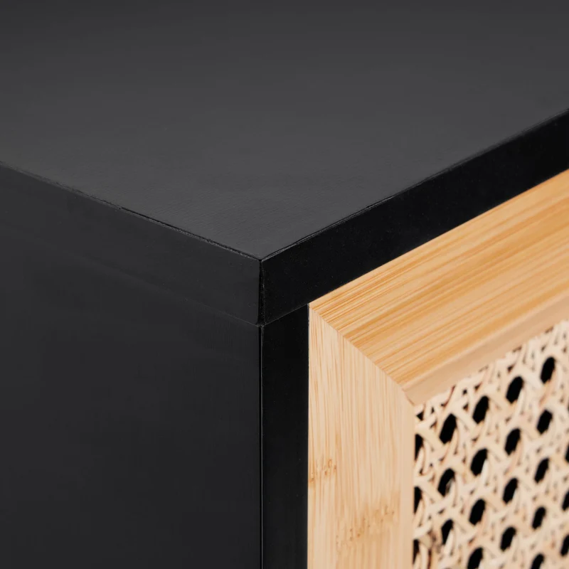 Commode rétro étroite avec 2 portes 90 x 30 x 80 cm pour rangement et décoration en bois noir 13_0015835