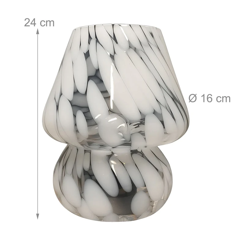 Lampe de table champignon décorative 24 x 16 cm ambiance cosy design moderne en verre blanc 13_0017985