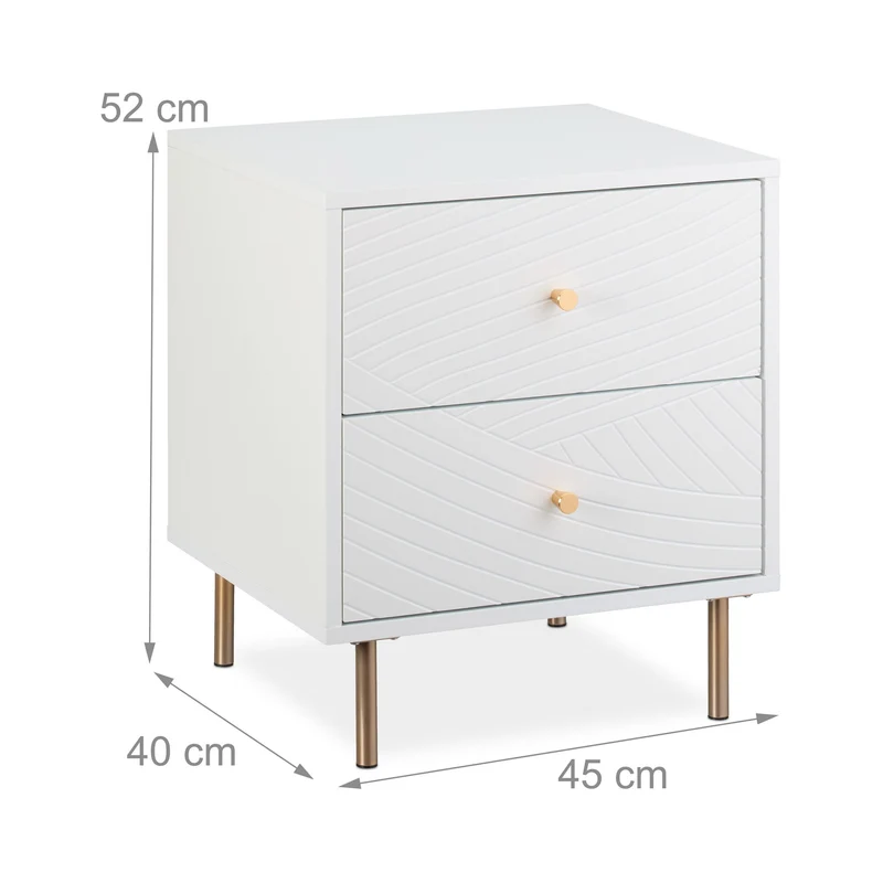 Table de nuit moderne avec 2 tiroirs pratiques 52 x 45 x 40 cm en MDF blanc 13_0015838