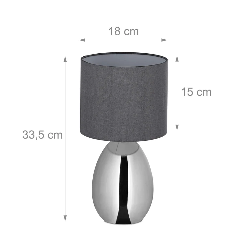 Lampe de chevet moderne originale pour chambre salon 33,5 x 18 cm avec interrupteur en métal argenté 13_0017029