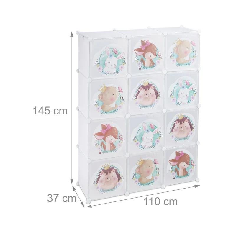 Armoire modulable pour chambre d'enfant motif animaux 8 cubes 2 compartiments 100 x 50 x 150 cm en plastique beige 13_0011118