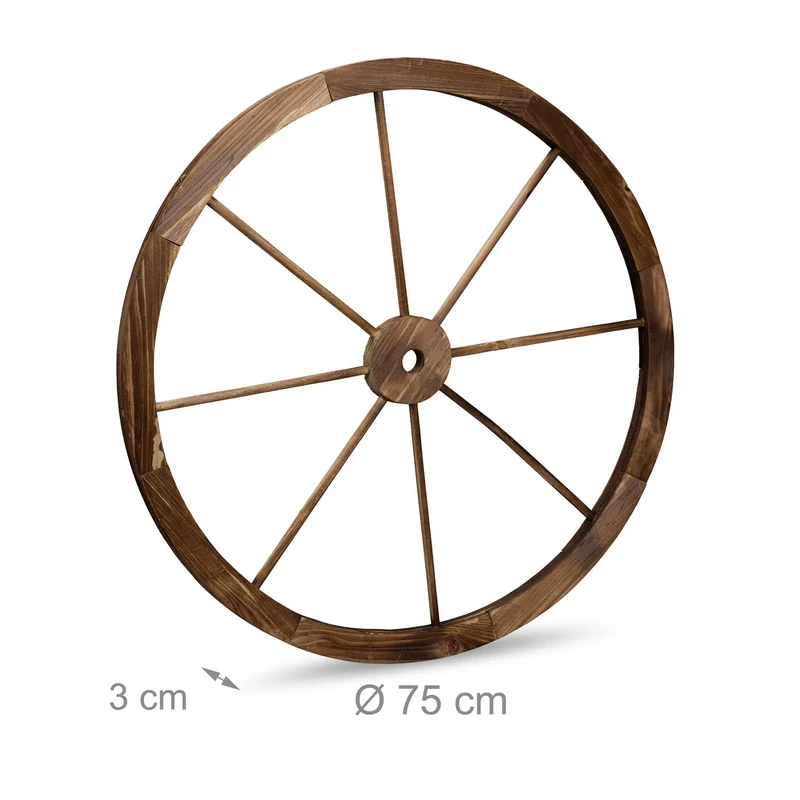 Lot de 2 roues décoratives rustiques jardin extérieur 50 x 50 x 5 cm en bois naturel 13_0016979