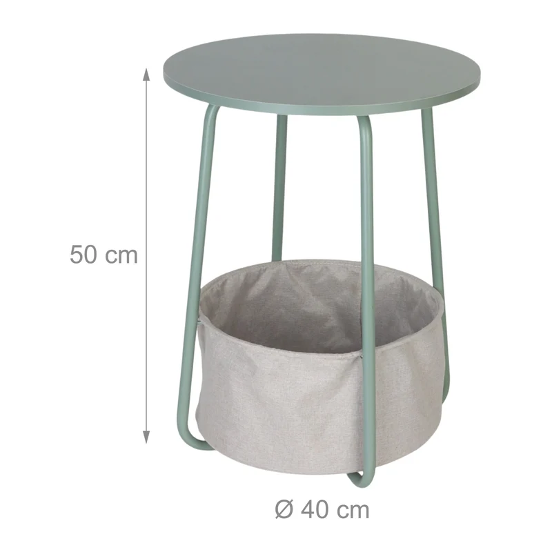 Table d'appoint ronde avec panier rangement pratique salon chambre 50 x 40 cm en MDF noir 13_0017275