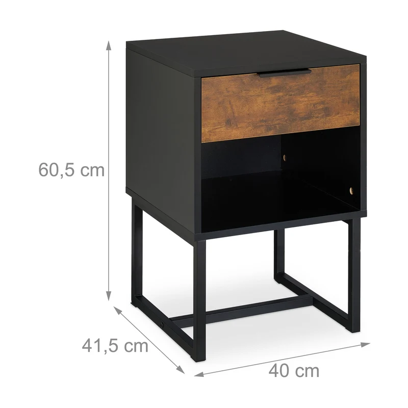 Table de chevet design industriel avec tiroir et compartiment 40 x 30 x 60 cm en bois noir 13_0016906