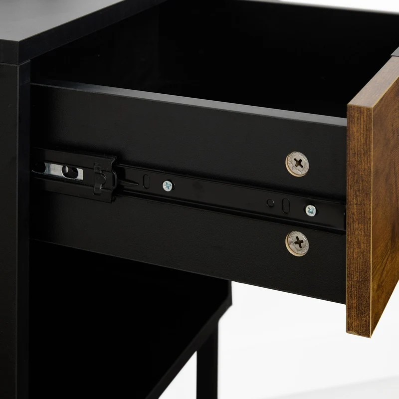 Table de chevet design industriel avec tiroir et compartiment 40 x 30 x 60 cm en bois noir 13_0016906