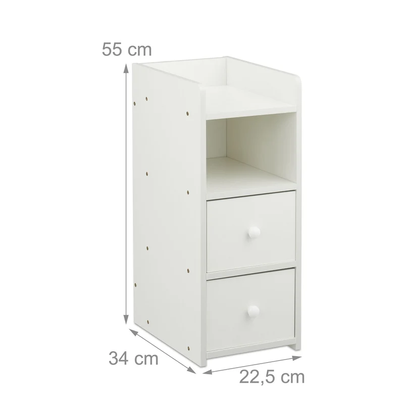 Table de chevet étroite design moderne avec 2 tiroirs espace de rangement 55 x 22,5 x 34 cm en MDF blanc 13_0017318