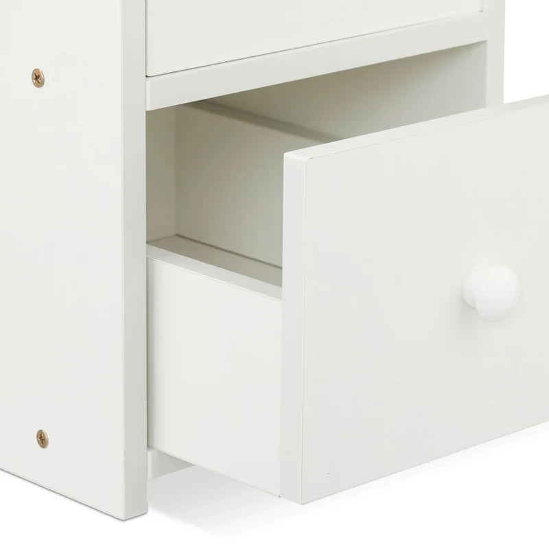 Table de chevet étroite design moderne avec 2 tiroirs espace de rangement 55 x 22,5 x 34 cm en MDF blanc 13_0017318