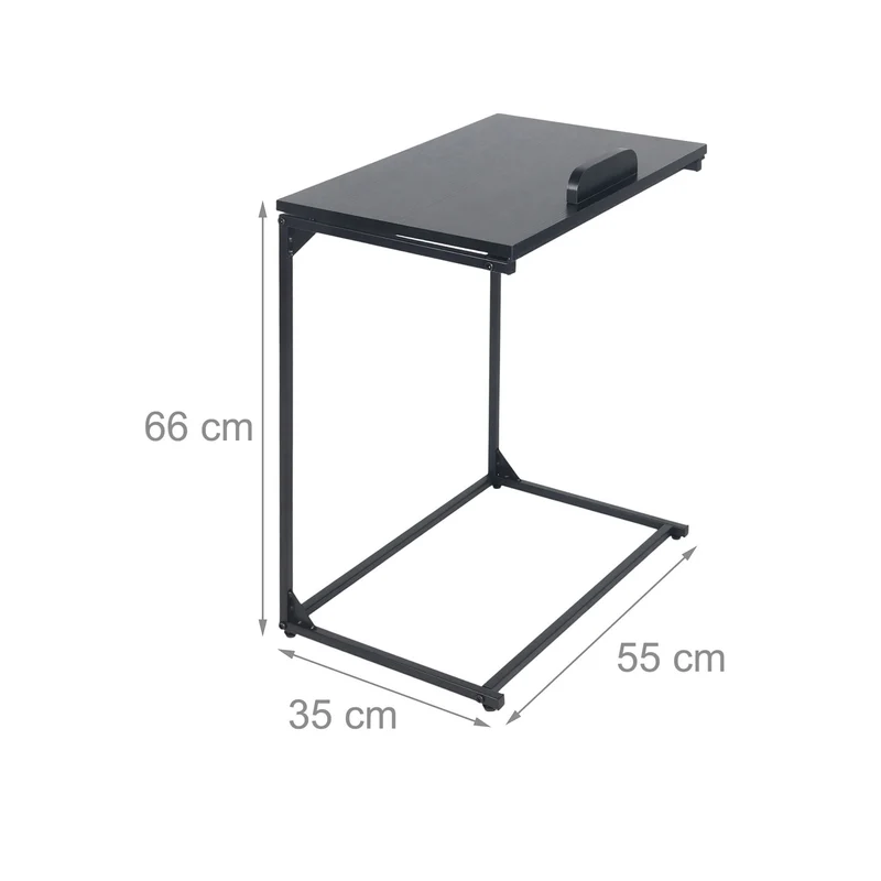 Table d'appoint C en bois et fer 60 x 40 x 70 cm 2 en 1 ergonomique rangement pratique en MDF noir 13_0017808