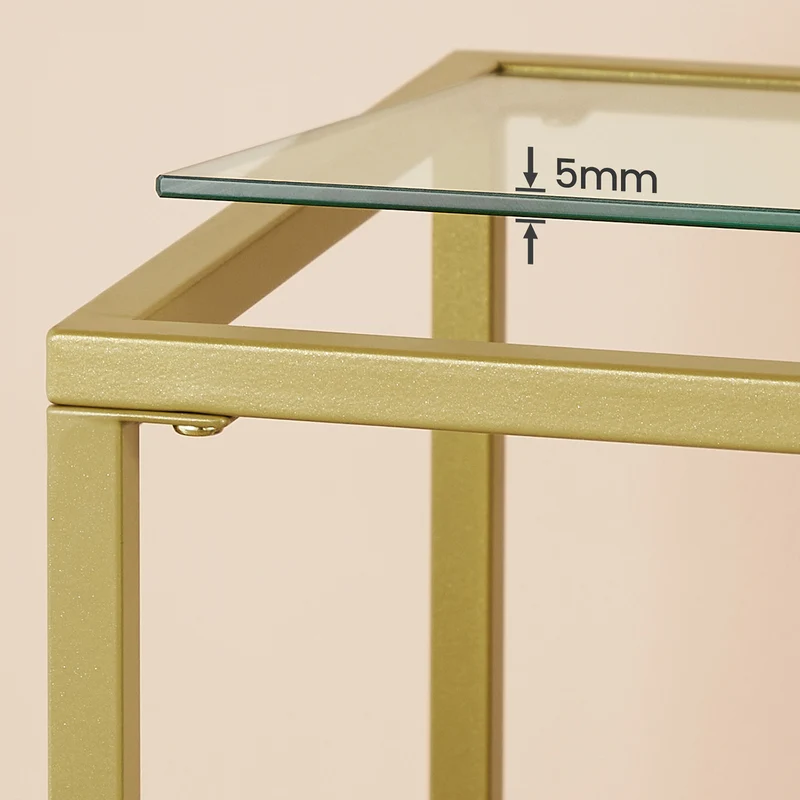 Table console table d'entrée bout de canapé buffet en verre trempé cadre en métal avec étagères de rangement 35 x 100 x 80 cm style moderne pour entrée salon doré 12_0007514