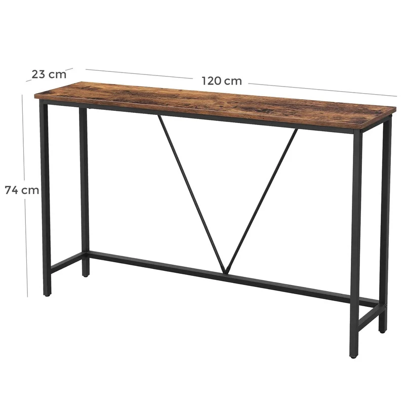 Table console structure stable en acier pour entrée salon chambre à coucher style industriel marron vintage et noir bois d'ingénierie 120 x 23 x 74 cm marron 12_0002709