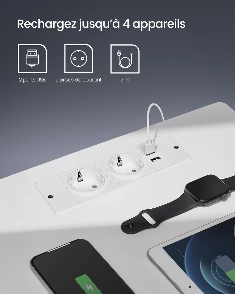 Table de nuit avec multiprise table d’appoint avec lumières led réglables table de chevet avec tiroir 2 prises électriques 2 ports usb moderne pour chambre salon blanc nuage 12_0007660