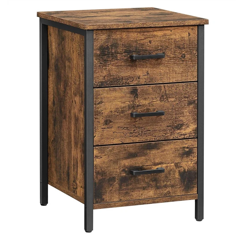 Table de chevet 3 tiroirs table de nuit table d’appoint chambre salon 40 x 40 x 60 cm style industriel marron rustique et noir 12_0007592