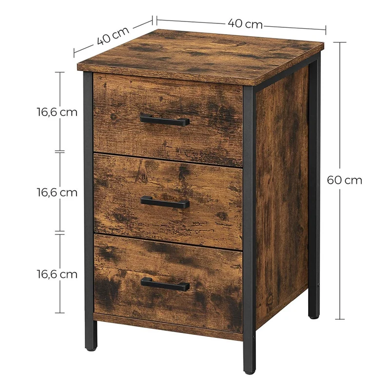 Table de chevet 3 tiroirs table de nuit table d’appoint chambre salon 40 x 40 x 60 cm style industriel marron rustique et noir 12_0007592