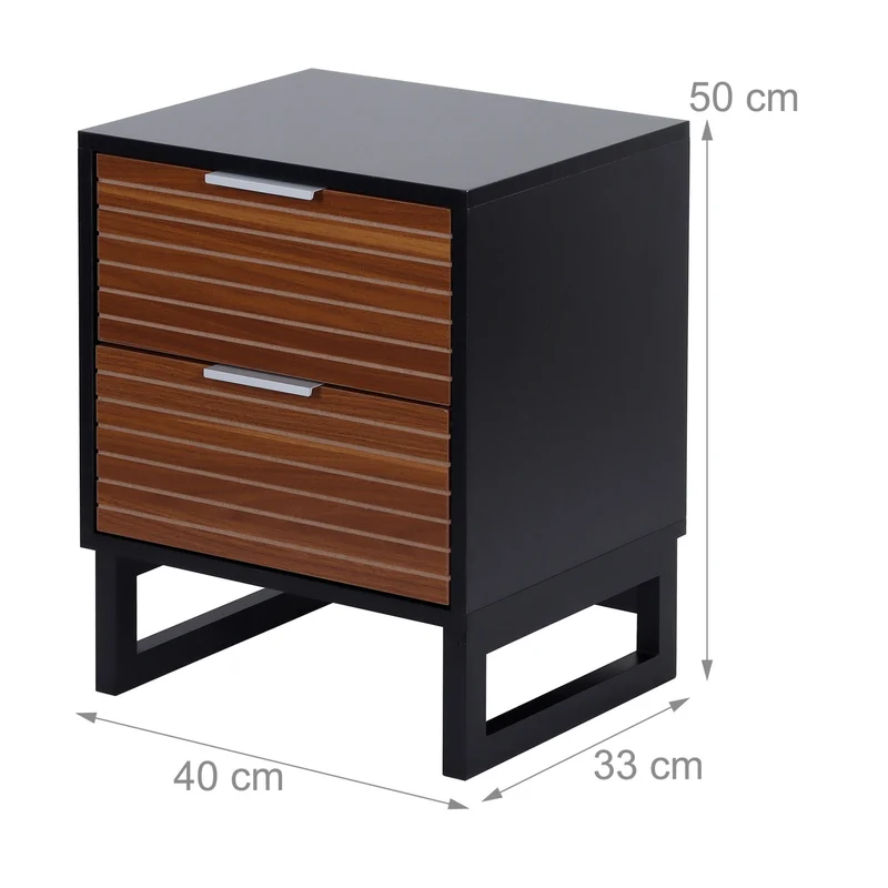 Table de nuit moderne avec deux tiroirs rangement 45 x 40 x 60 cm style contemporain en bois noir 13_0017751