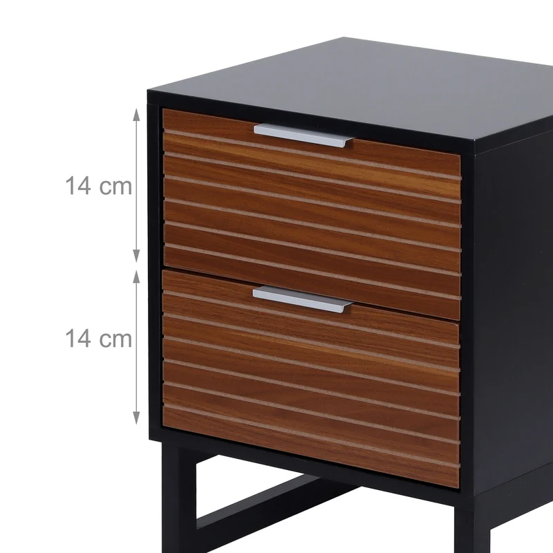 Table de nuit moderne avec deux tiroirs rangement 45 x 40 x 60 cm style contemporain en bois noir 13_0017751