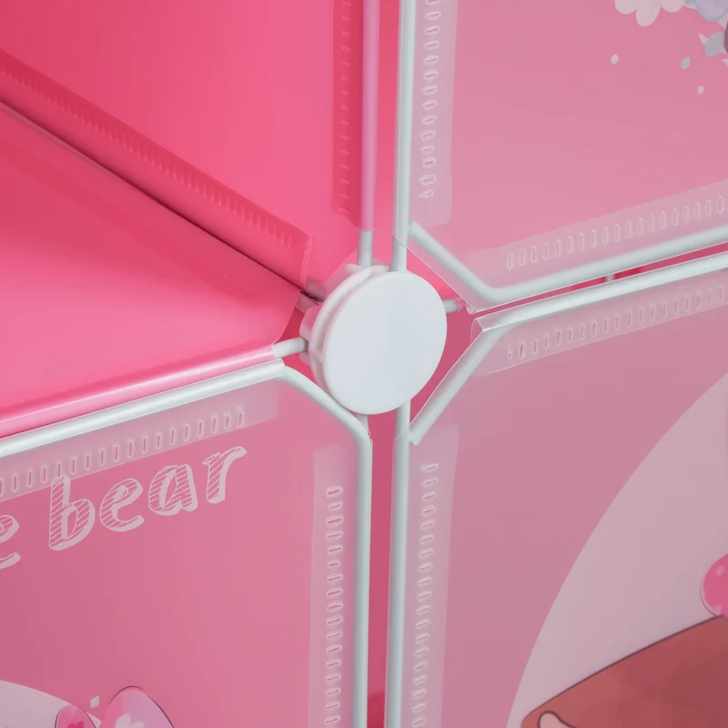 Armoire de rangement modulable chambre d'enfant 8 cubes 2 tringles fixations simples motifs animaux en plastique blanc 13_0011119