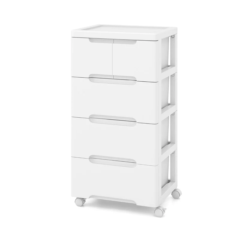 Armoire de rangement sur roulettes 40 x 32 x 79 cm mobile avec 4 tiroirs pratiques et design moderne en pp blanc 20_0012736