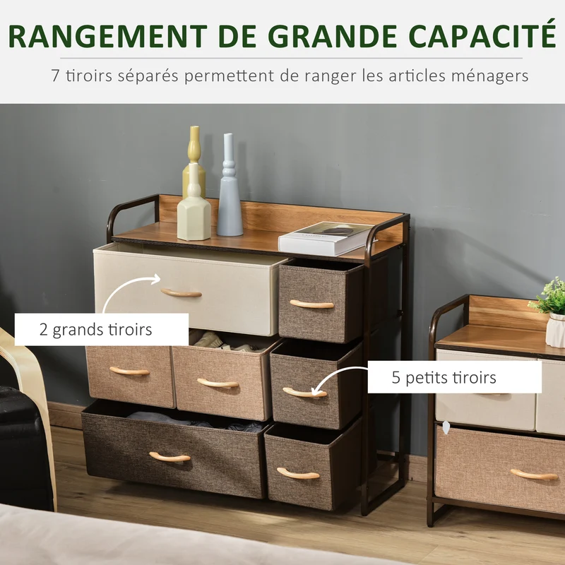 Commode 7 tiroirs rangement chambre 80 x 29 x 78.5 cm gain de place pratique design contemporain mat en polyester gris 21_0001487