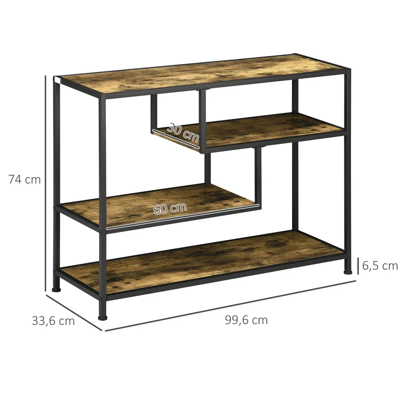 Console d'entrée 4 niveaux 99,6 x 33,6 x 74 cm grand rangement industriel contemporain en panneau de particules marron 21_0002643