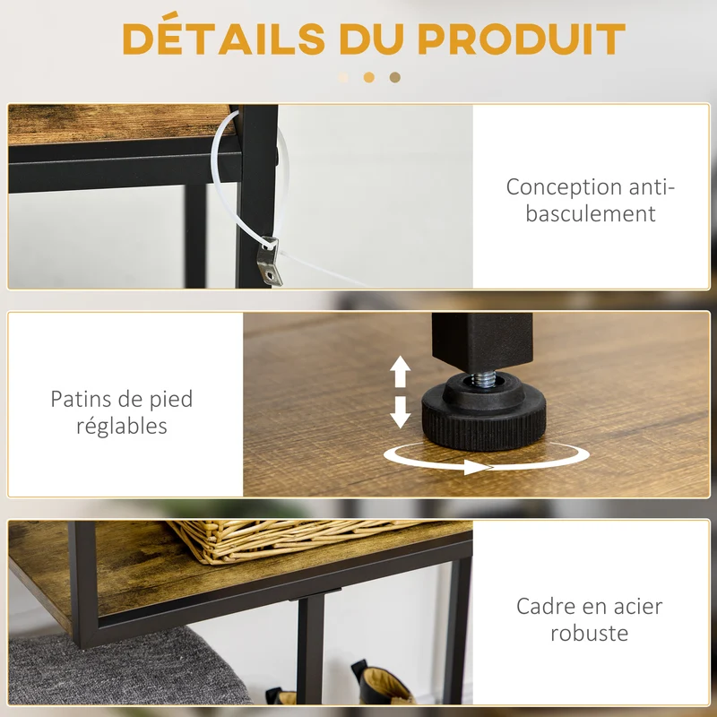 Console d'entrée 4 niveaux 99,6 x 33,6 x 74 cm grand rangement industriel contemporain en panneau de particules marron 21_0002643