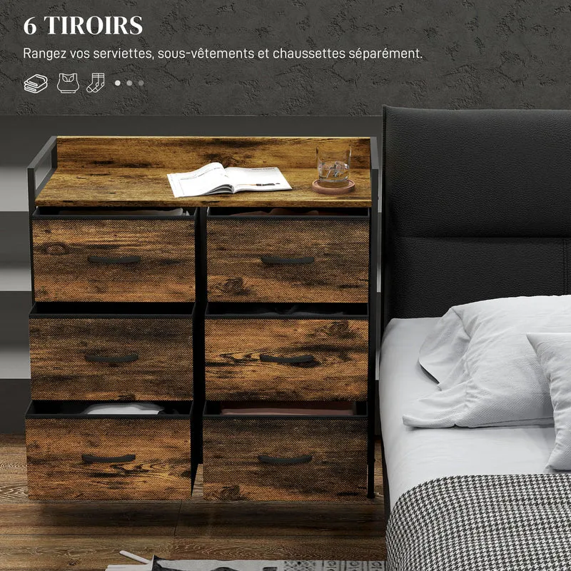 Commode de rangement pour chambre 79 x 29 x 85 cm 6 tiroirs pliables stable style industriel rustique en acier brun 21_0001601