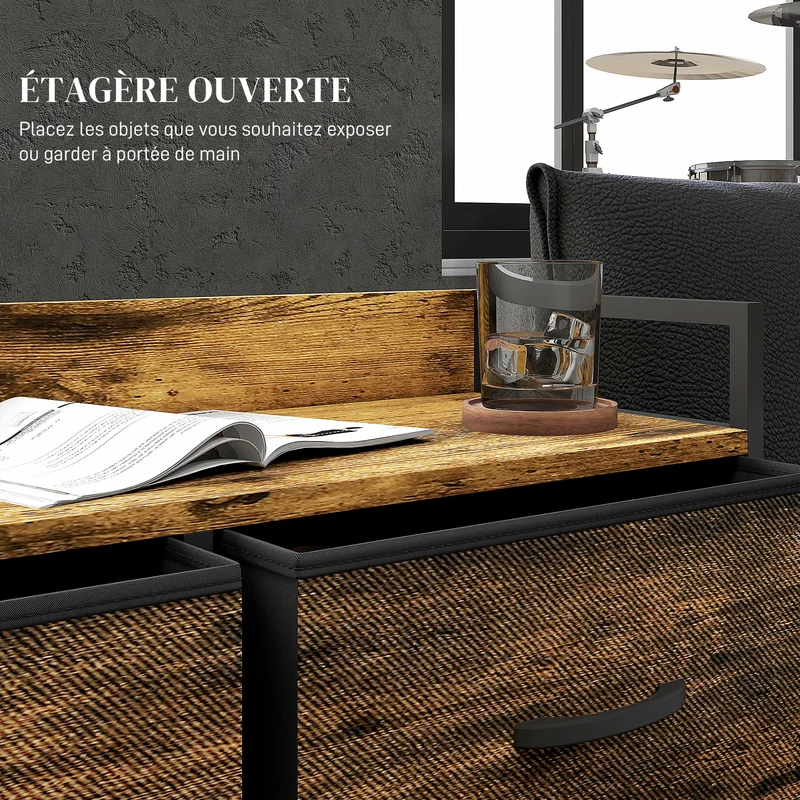 Commode de rangement pour chambre 79 x 29 x 85 cm 6 tiroirs pliables stable style industriel rustique en acier brun 21_0001601