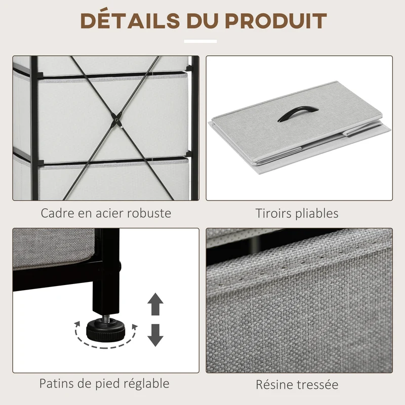 Commode 5 tiroirs rangement chambre salon 45 x 30 x 116 cm gain de place facile à monter style classique en MDF gris 21_0005842
