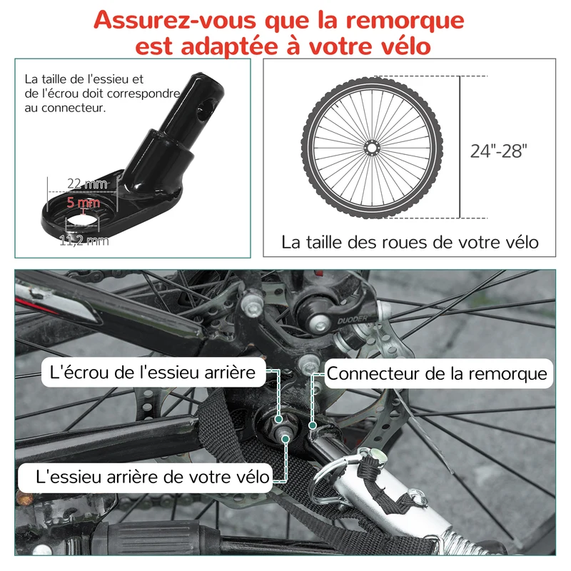 Remorque vélo convertible poussette 142 x 75 x 101 cm harnais 5 points frein à main moderne contemporain en acier rouge 21_0000761