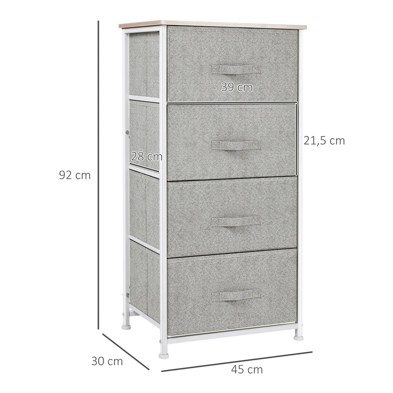 Commode quatre tiroirs chiffonnier 45 x 30 x 92 cm rangement optimisé gain de place style cosy contemporain en MDF blanc 21_0001436