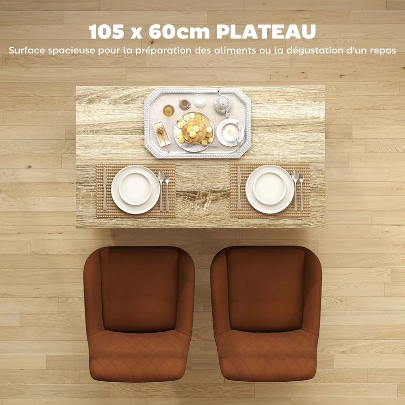 Desserte îlot de cuisine 105 x 60 x 82 cm grand plateau 2 étagères réglables 2 placards moderne épuré en mélamine noir 21_0001043
